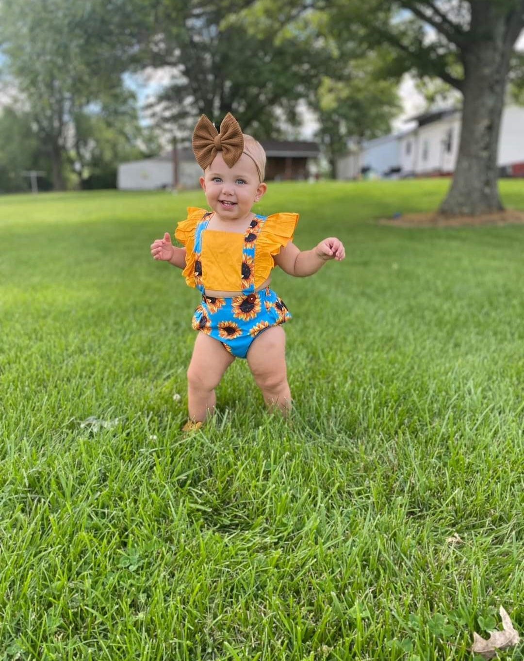 Sunflower Sky Blue Ruffle Romper