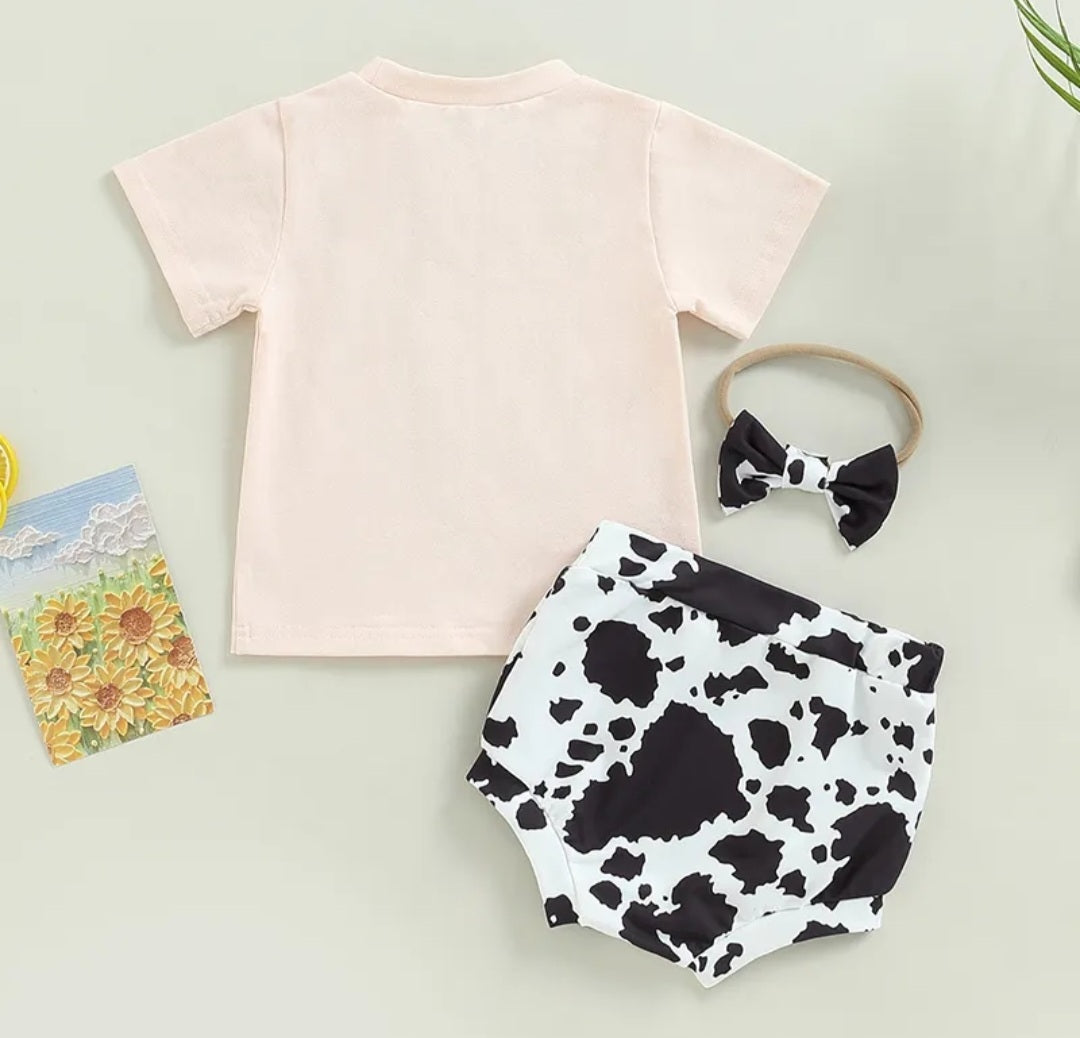Not In The Mooood, T-shirt with Cow Print Bloomer and Headband