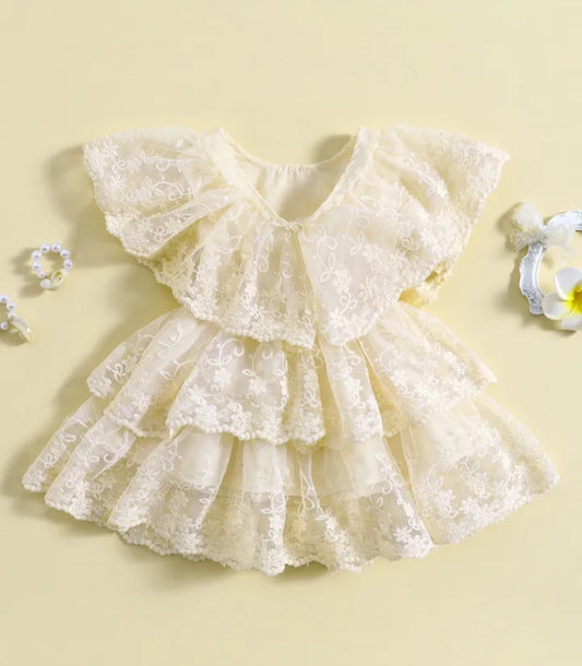 Off White Ruffle Lace  Dress 1001156