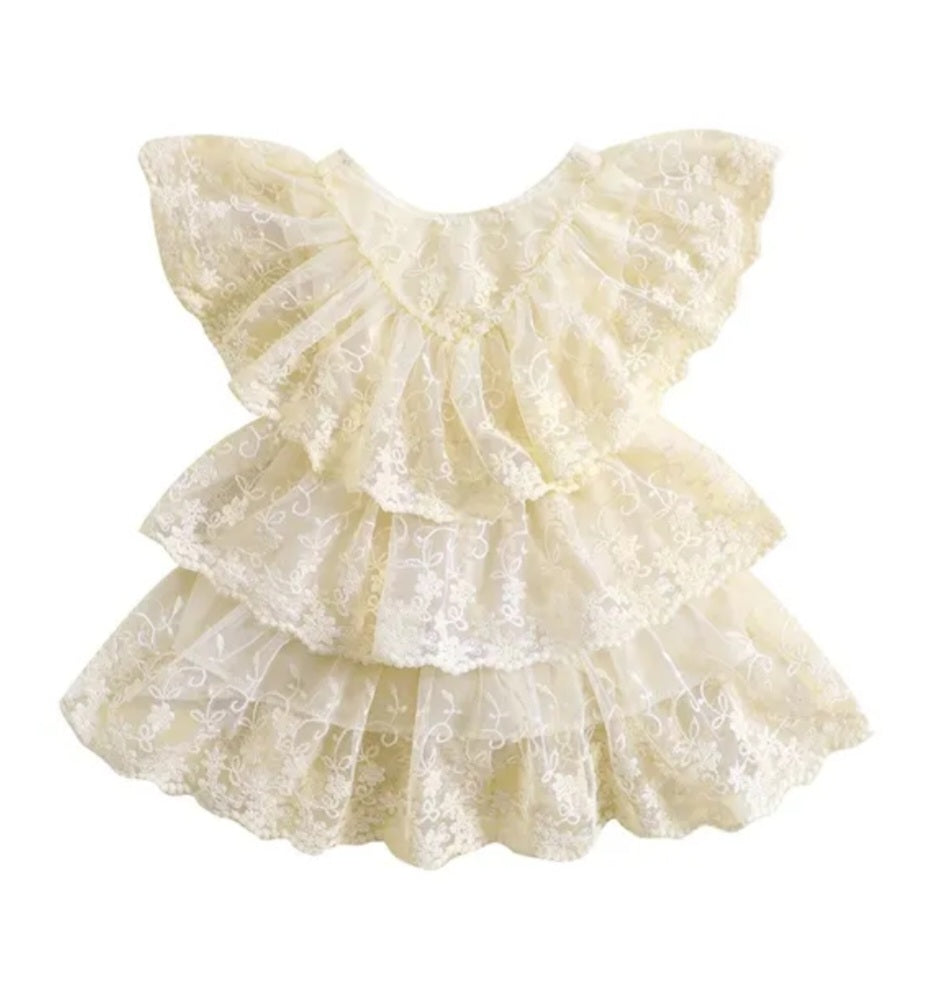 Off White Ruffle Lace  Dress 1001156