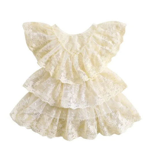 Off White Ruffle Lace Dress 1001156