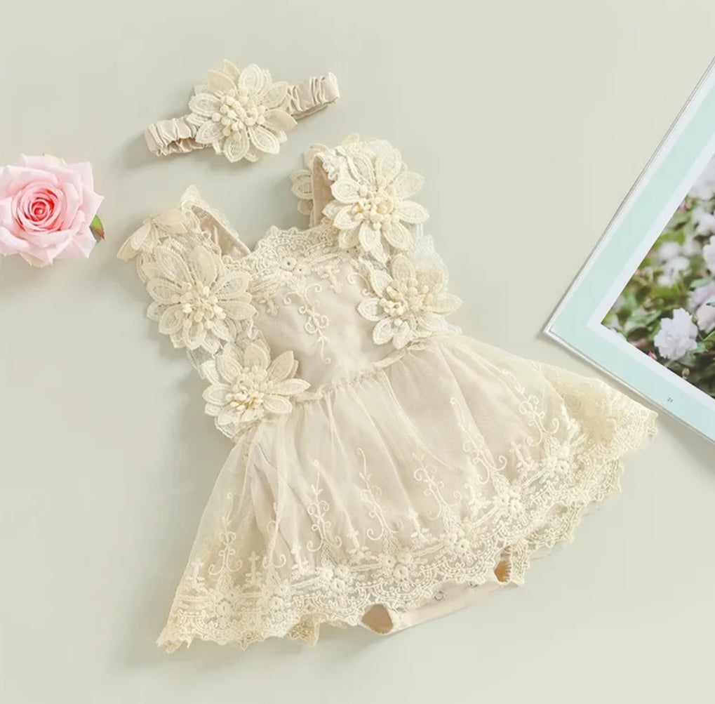 Floral Lace Off White Romper Dress