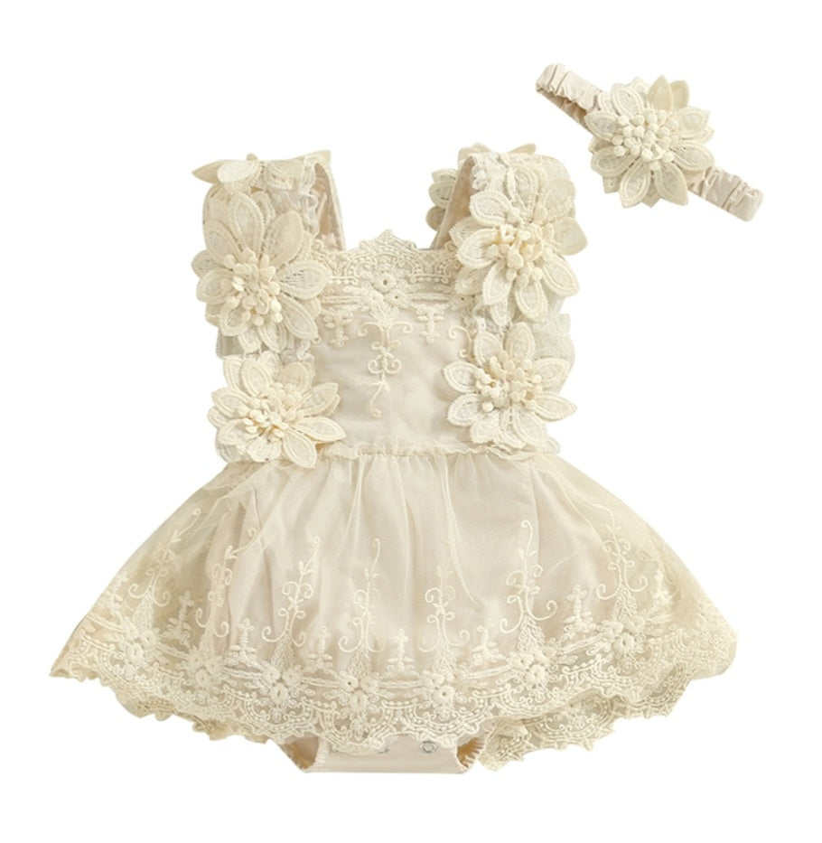 Floral Lace Off White Romper Dress