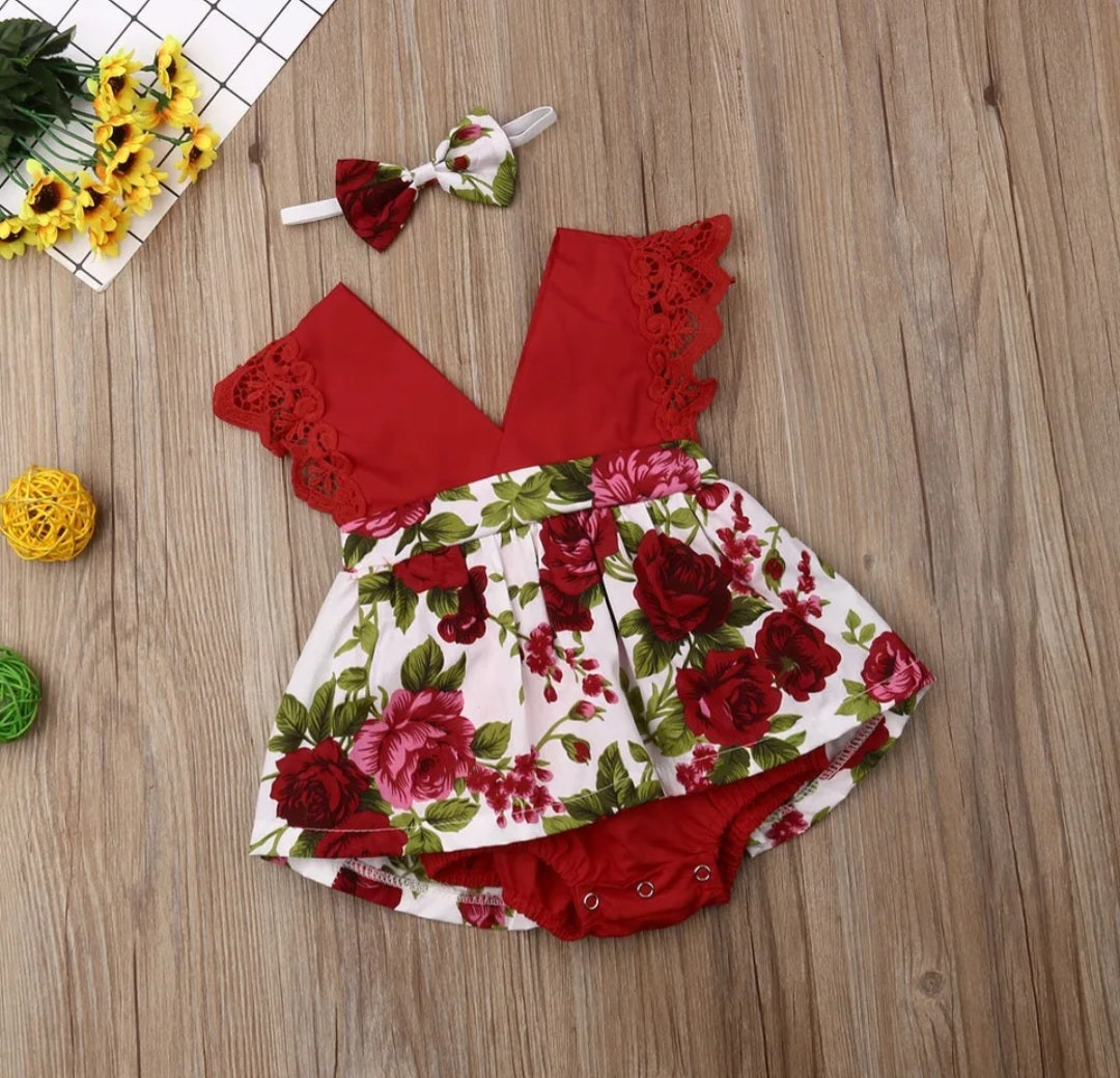 Red Rose Romper Dress