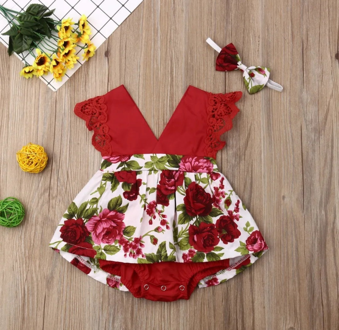 Red Rose Romper Dress