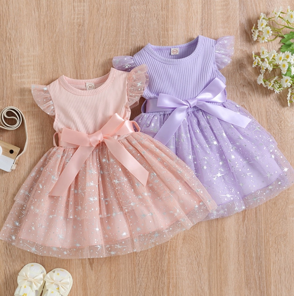 Purple Sparkle Dress with Bow or Belt 100071