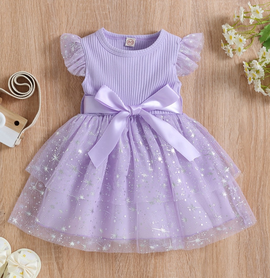 Purple Sparkle Dress with Bow or Belt 100071