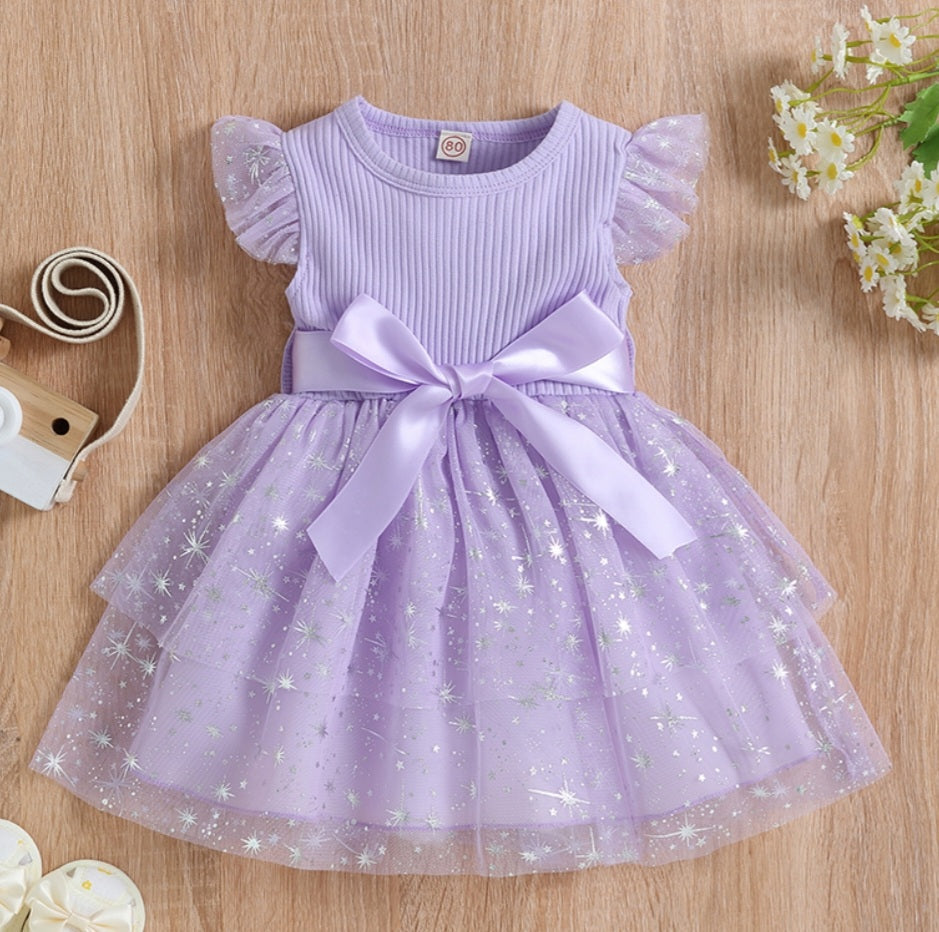 Purple Sparkle Dress with Bow or Belt 100071