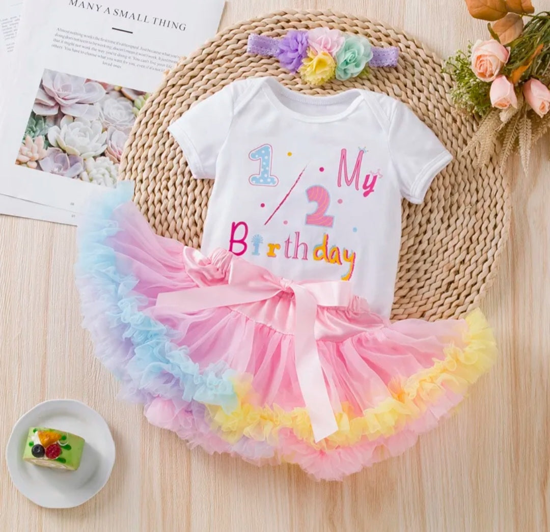 My 1/2 BIRTHDAY Romper with Puffy Bloomer Tutu and Headband 100050