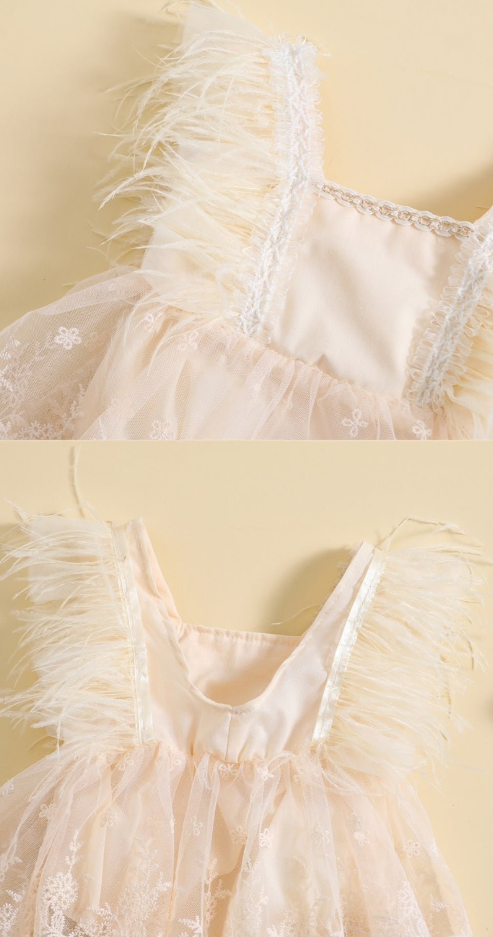 Ivory Feather Romper with Lace Detail