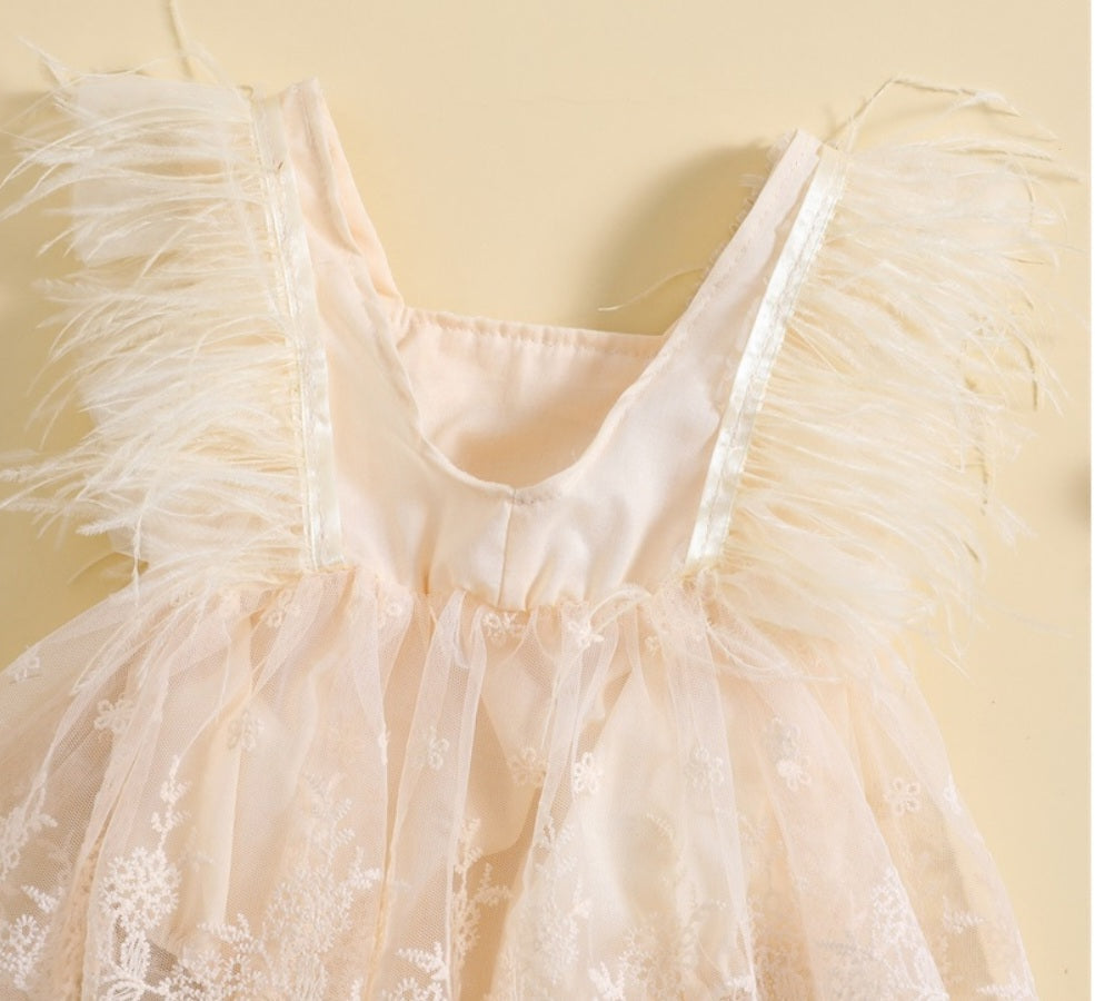 Ivory Feather Romper with Lace Detail