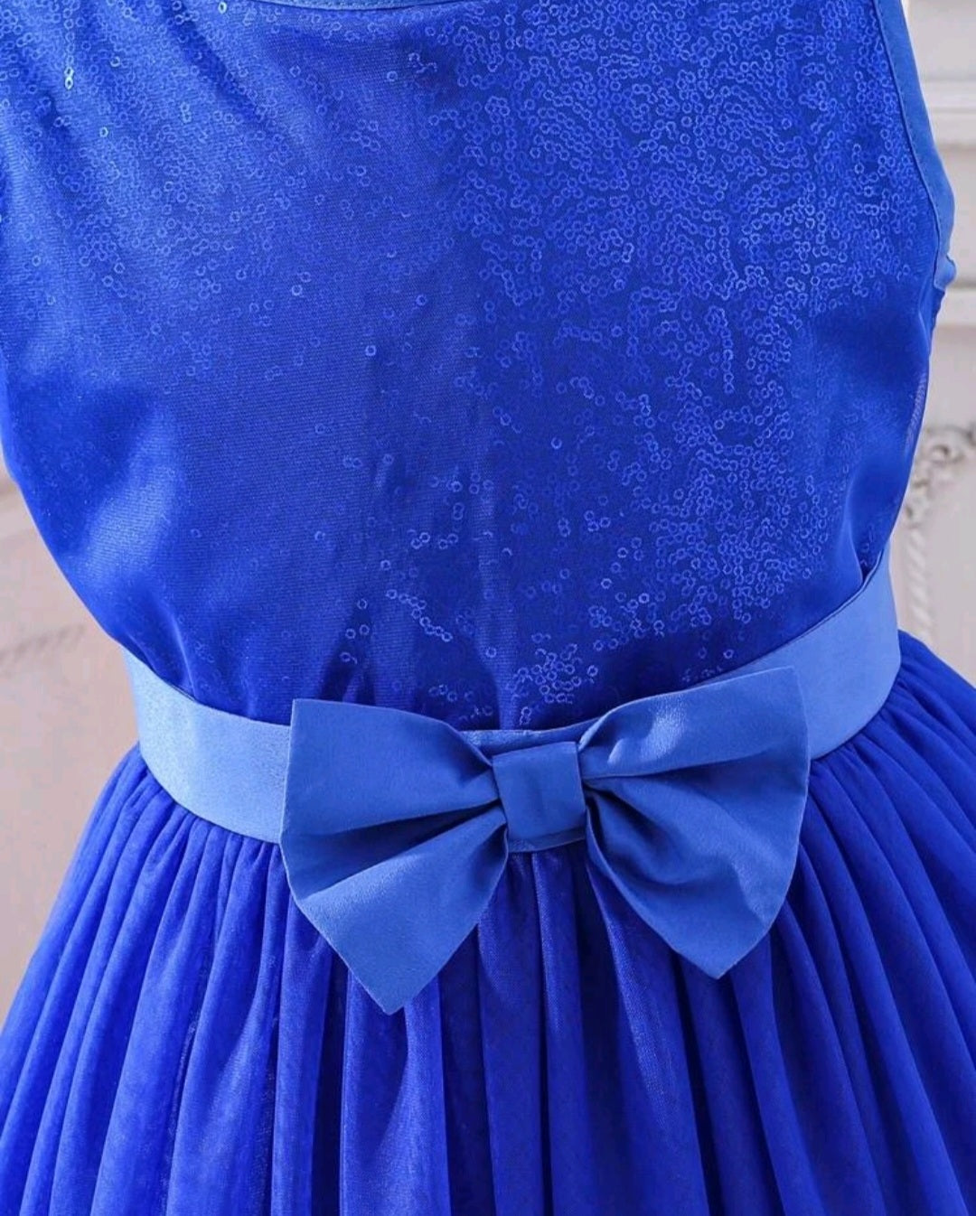 Royal Blue Sequins Bust Tulle Dress with Belt/Headband