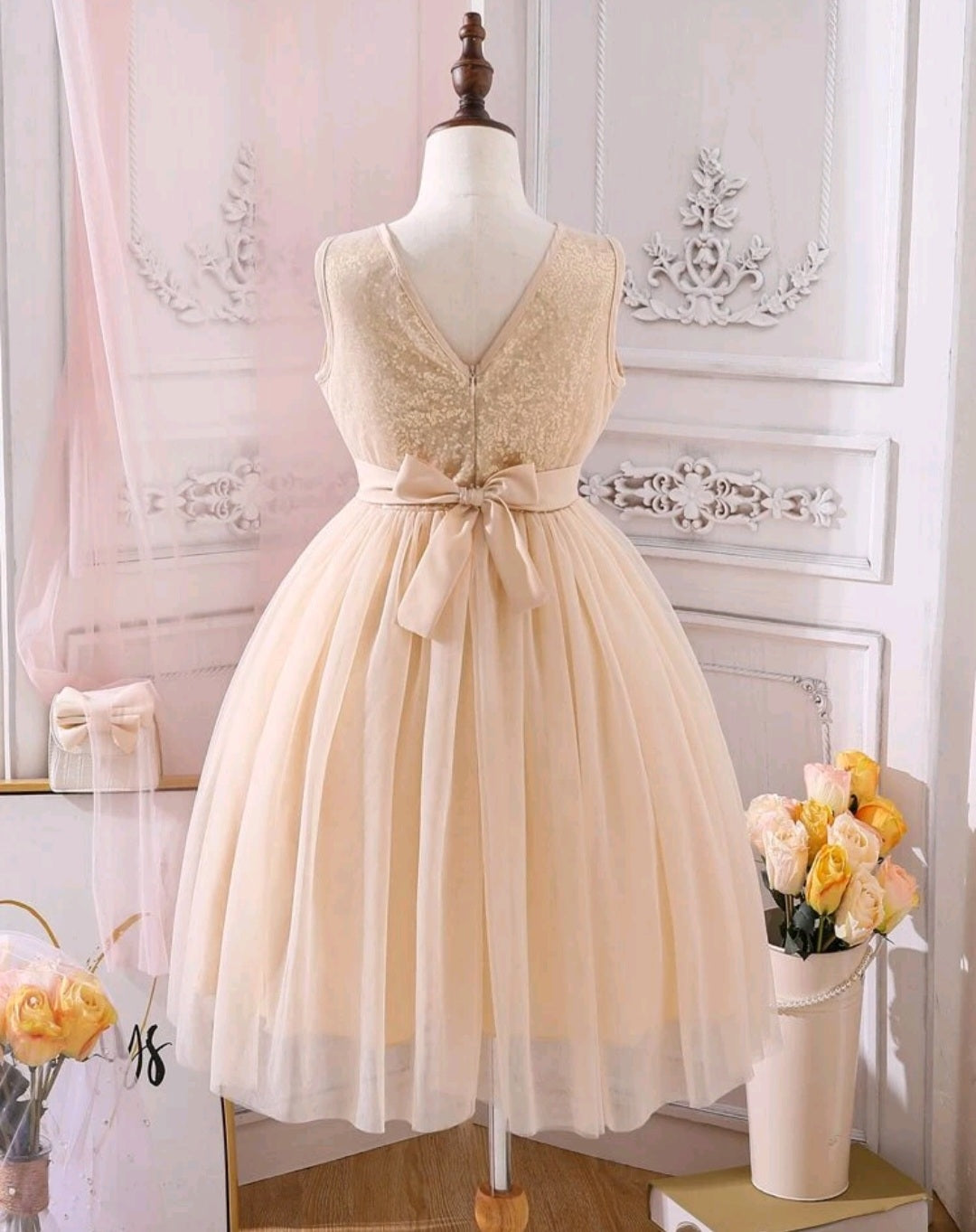 Cream Sequins Bust Special Occasions Tulle Dress and Belt / Headband