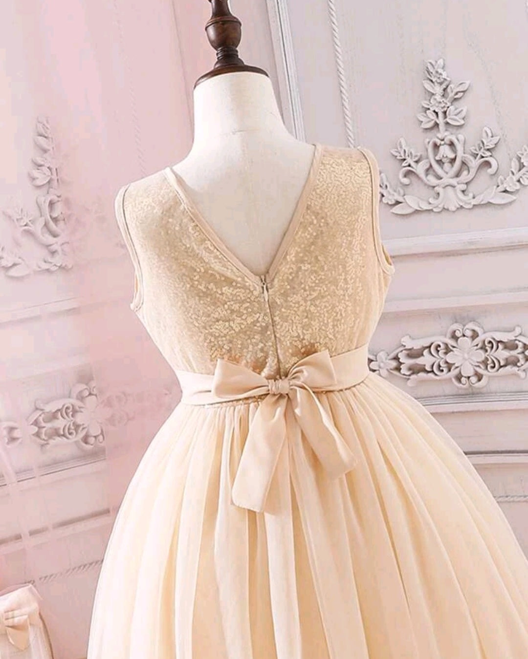 Cream Sequins Bust Special Occasions Tulle Dress and Belt / Headband