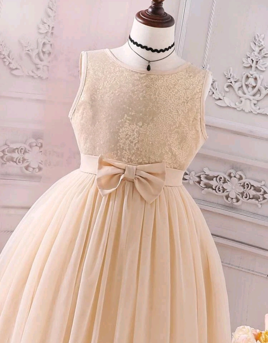 Cream Sequins Bust Special Occasions Tulle Dress and Belt / Headband