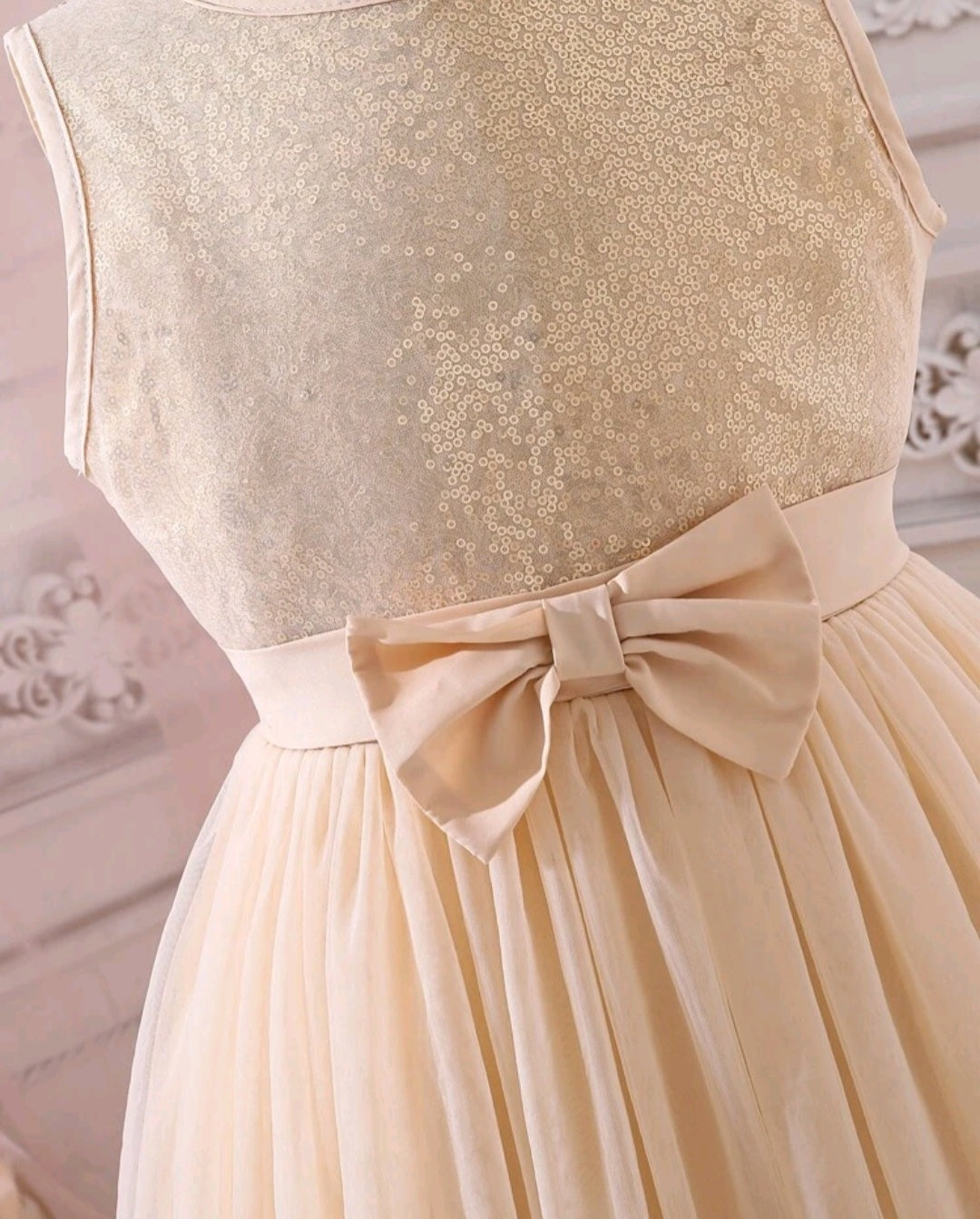 Cream Sequins Bust Special Occasions Tulle Dress and Belt / Headband