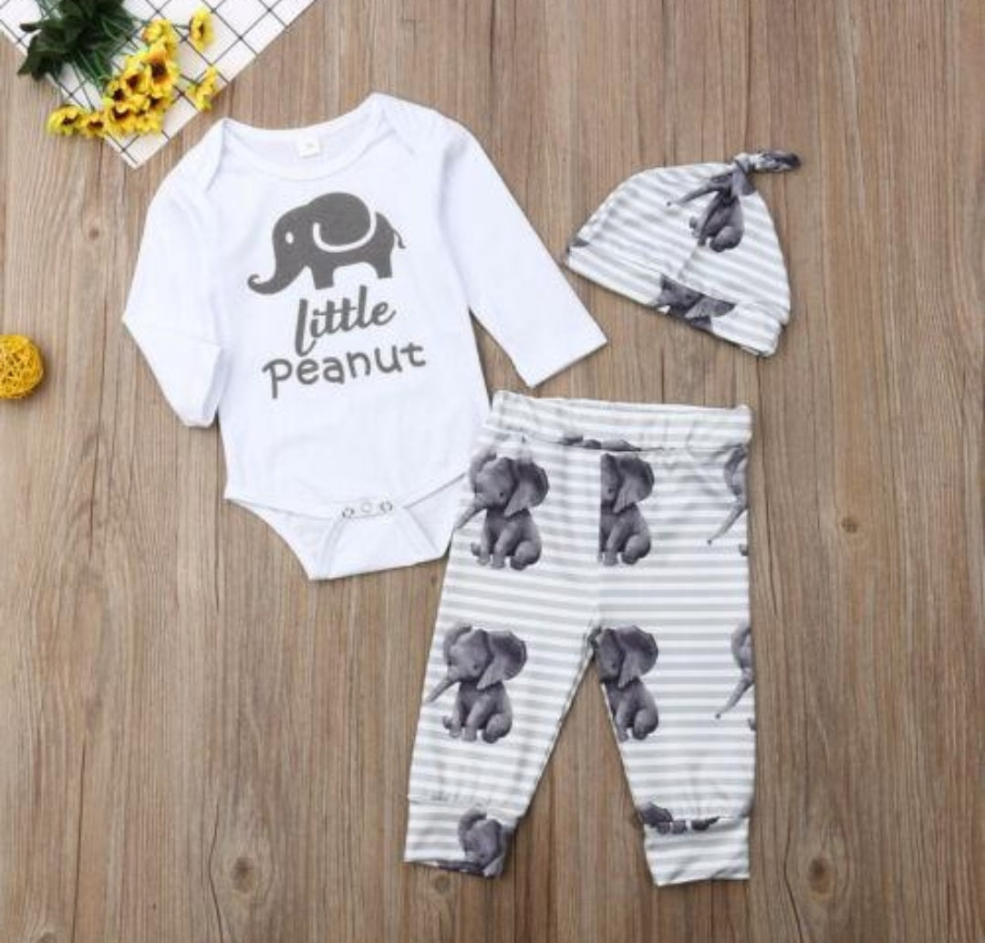 Little Peanut Elephant Romper with High Wasted Pants and Pumpkin Hat