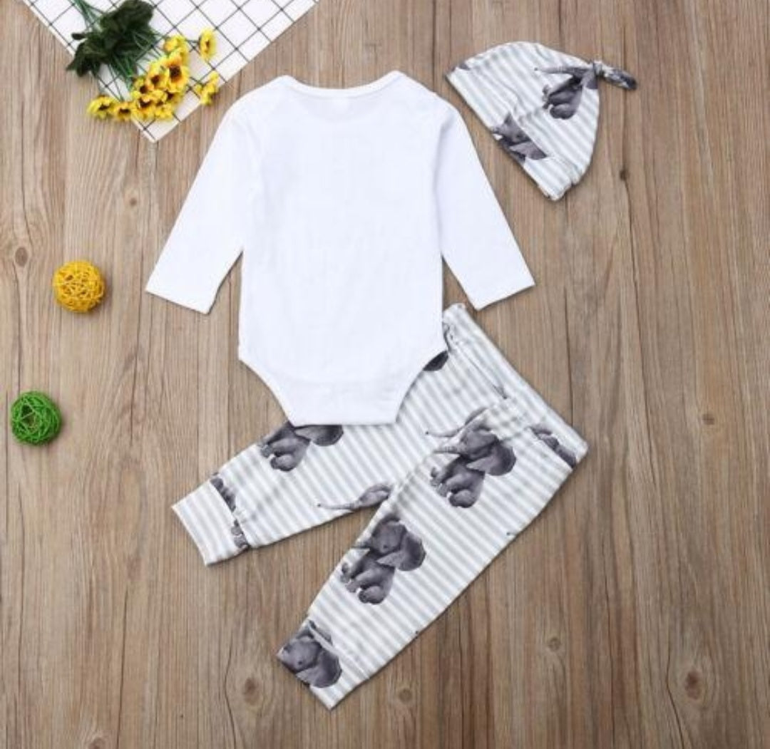 Little Peanut Elephant Romper with High Wasted Pants and Pumpkin Hat