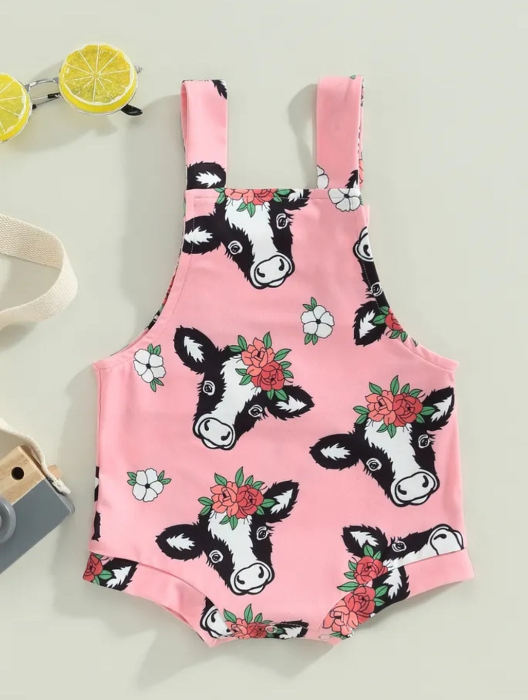 Pink Floral Cow Romper