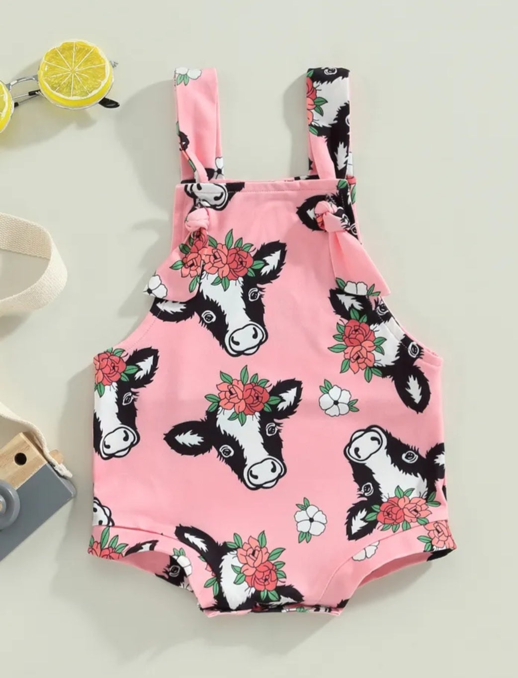 Pink Floral Cow Romper