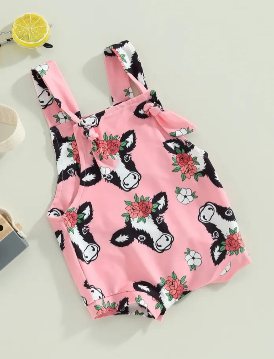 Pink Floral Cow Romper