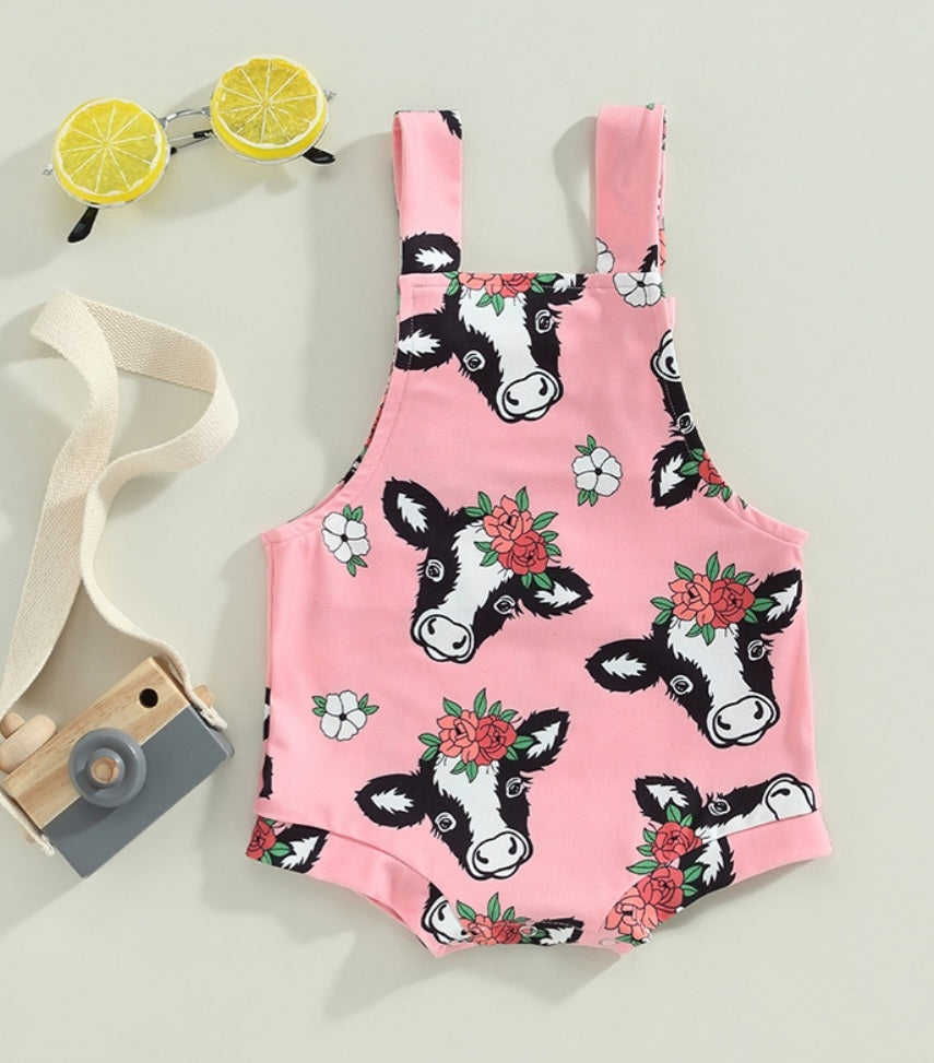 Pink Floral Cow Romper