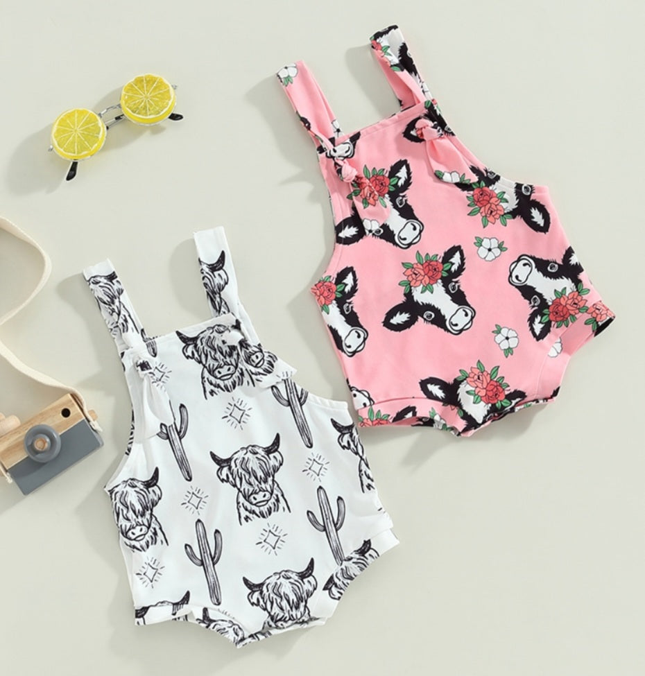 Pink Floral Cow Romper
