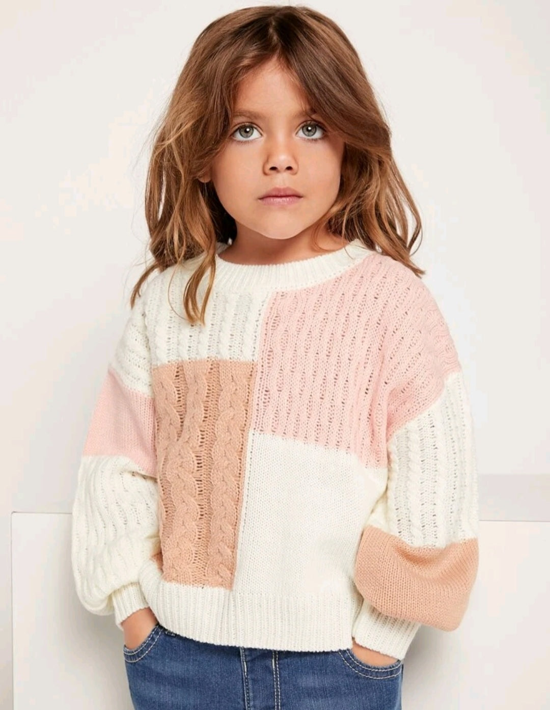 Colorblock Cable Knit Sweater