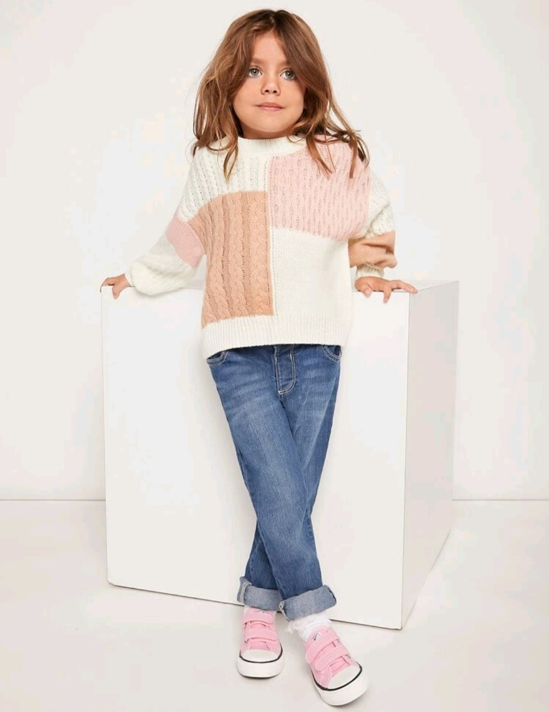 Colorblock Cable Knit Sweater