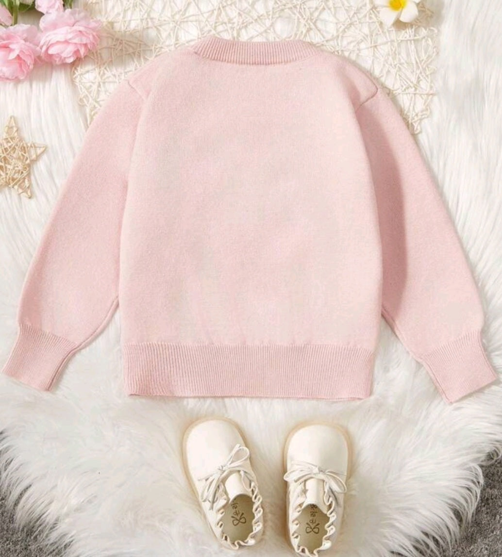 Pink Ruffle Trim Sweater with Floral Detail