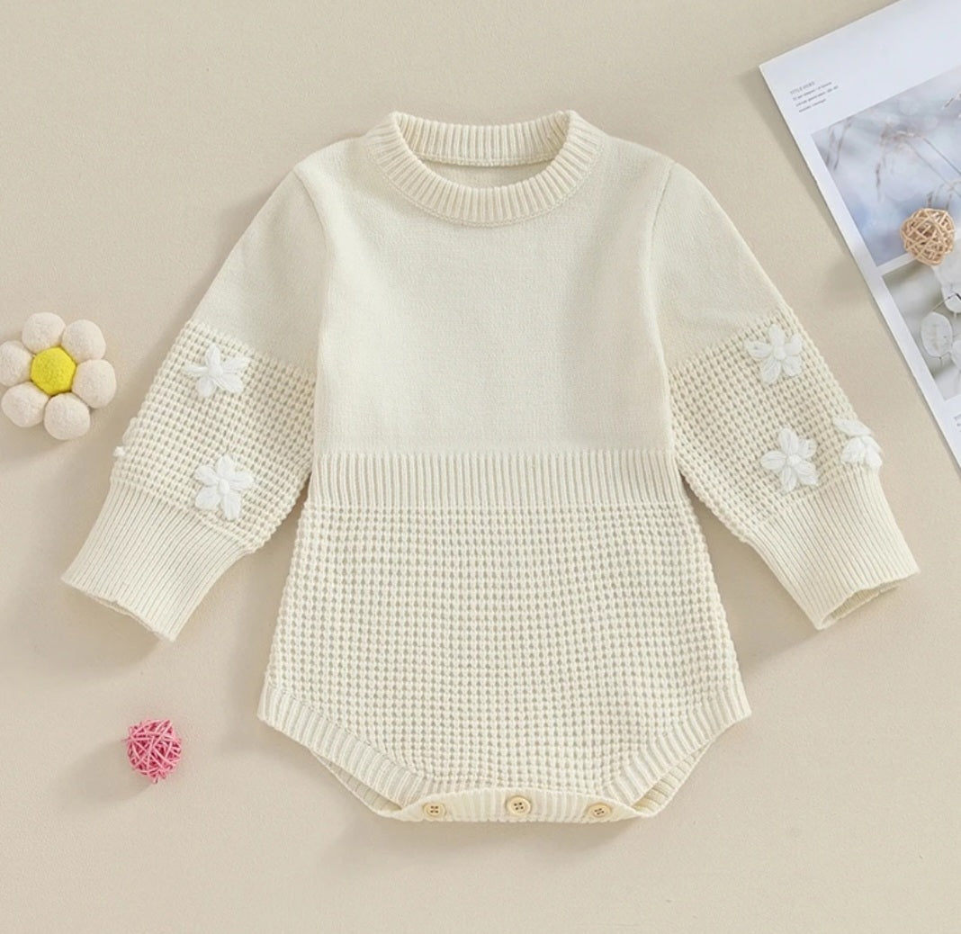 Luxury Knitwear Monotone Romper with Floral Detail