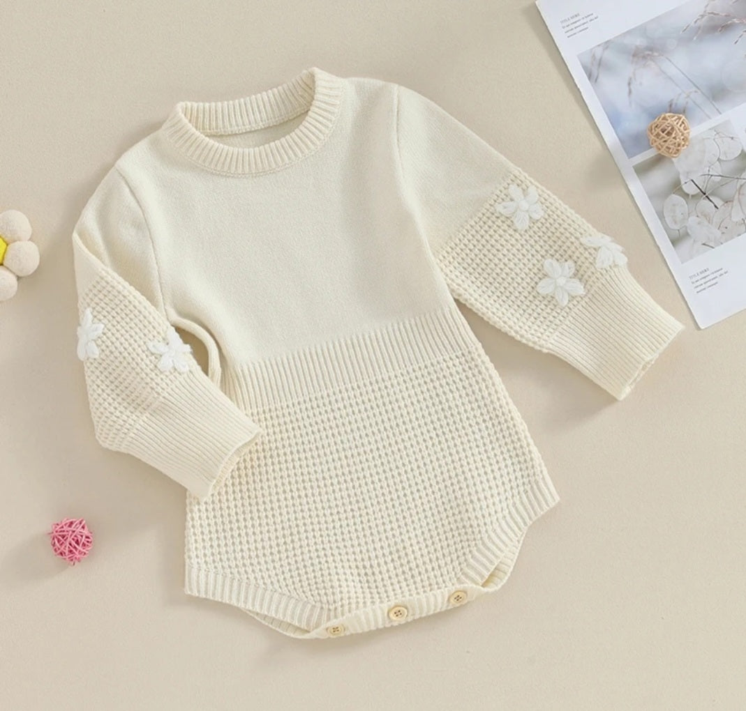 Luxury Knitwear Monotone Romper with Floral Detail