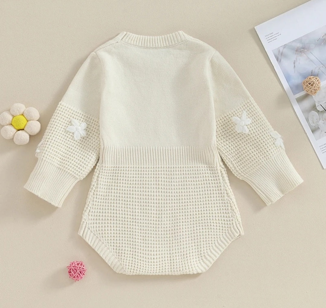 Luxury Knitwear Monotone Romper with Floral Detail