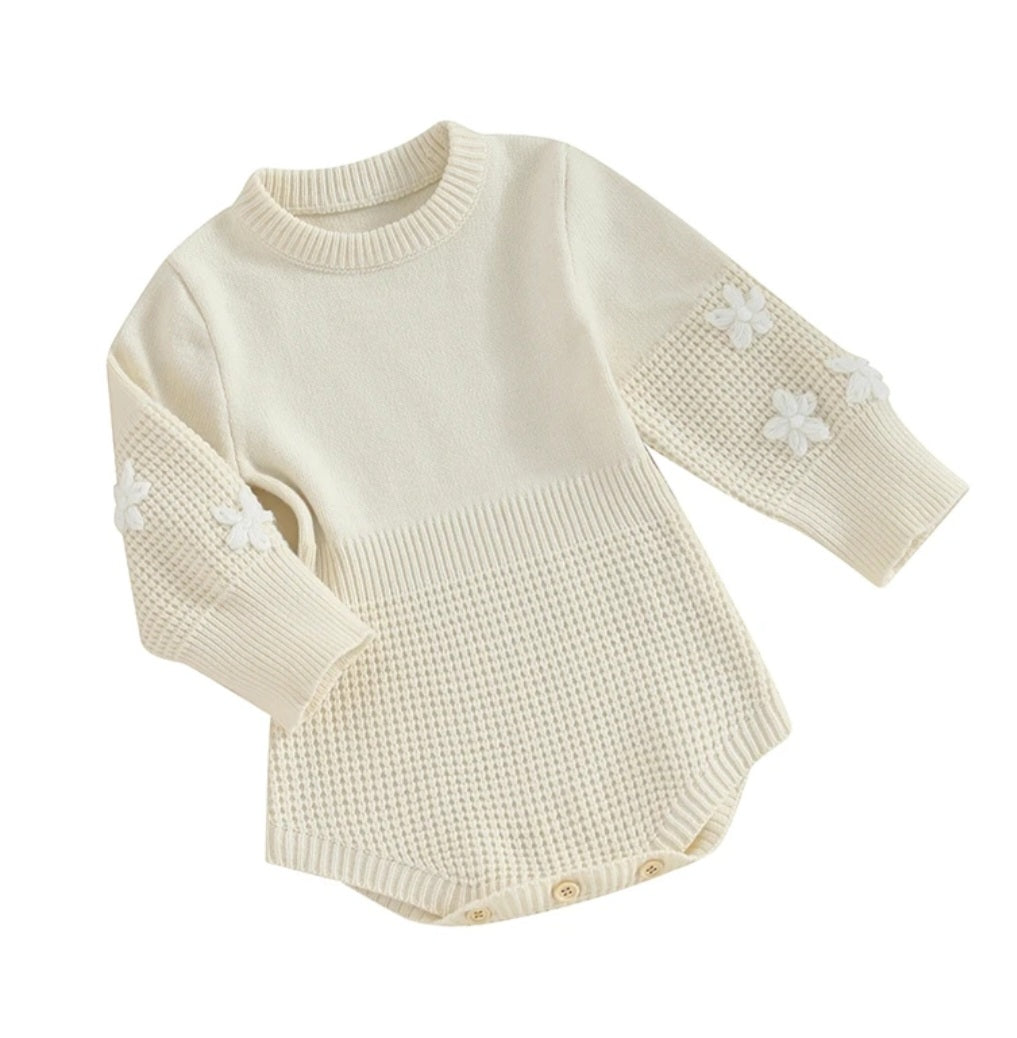 Luxury Knitwear Monotone Romper with Floral Detail