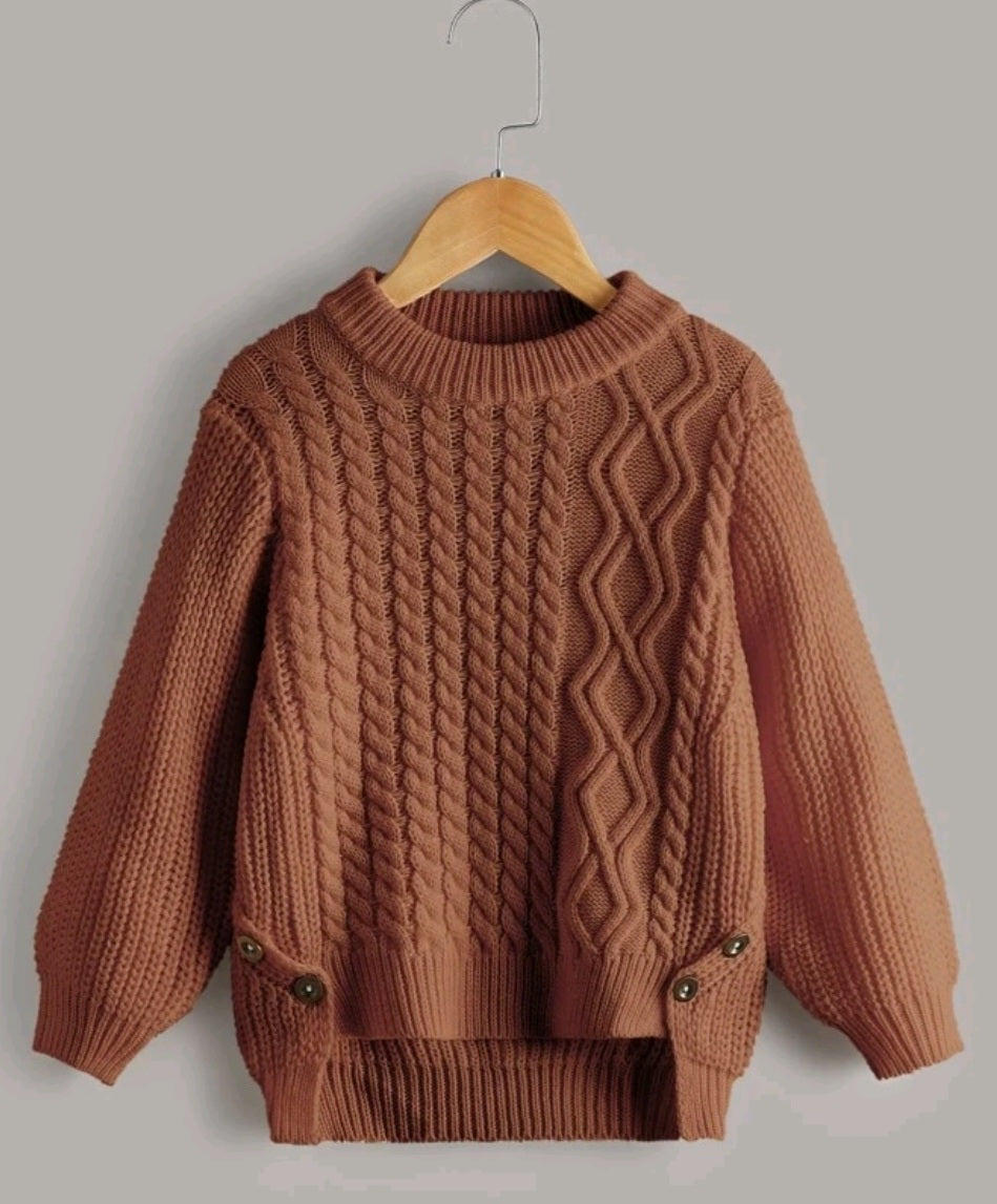 Mocha Cable Knited Crew Neck Sweater,  Gender Neutral