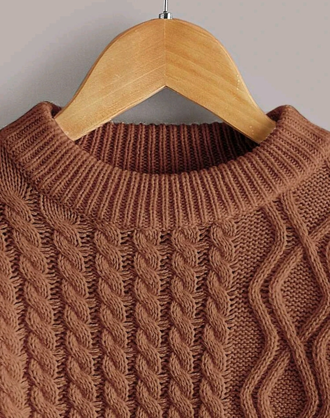 Mocha Cable Knited Crew Neck Sweater,  Gender Neutral