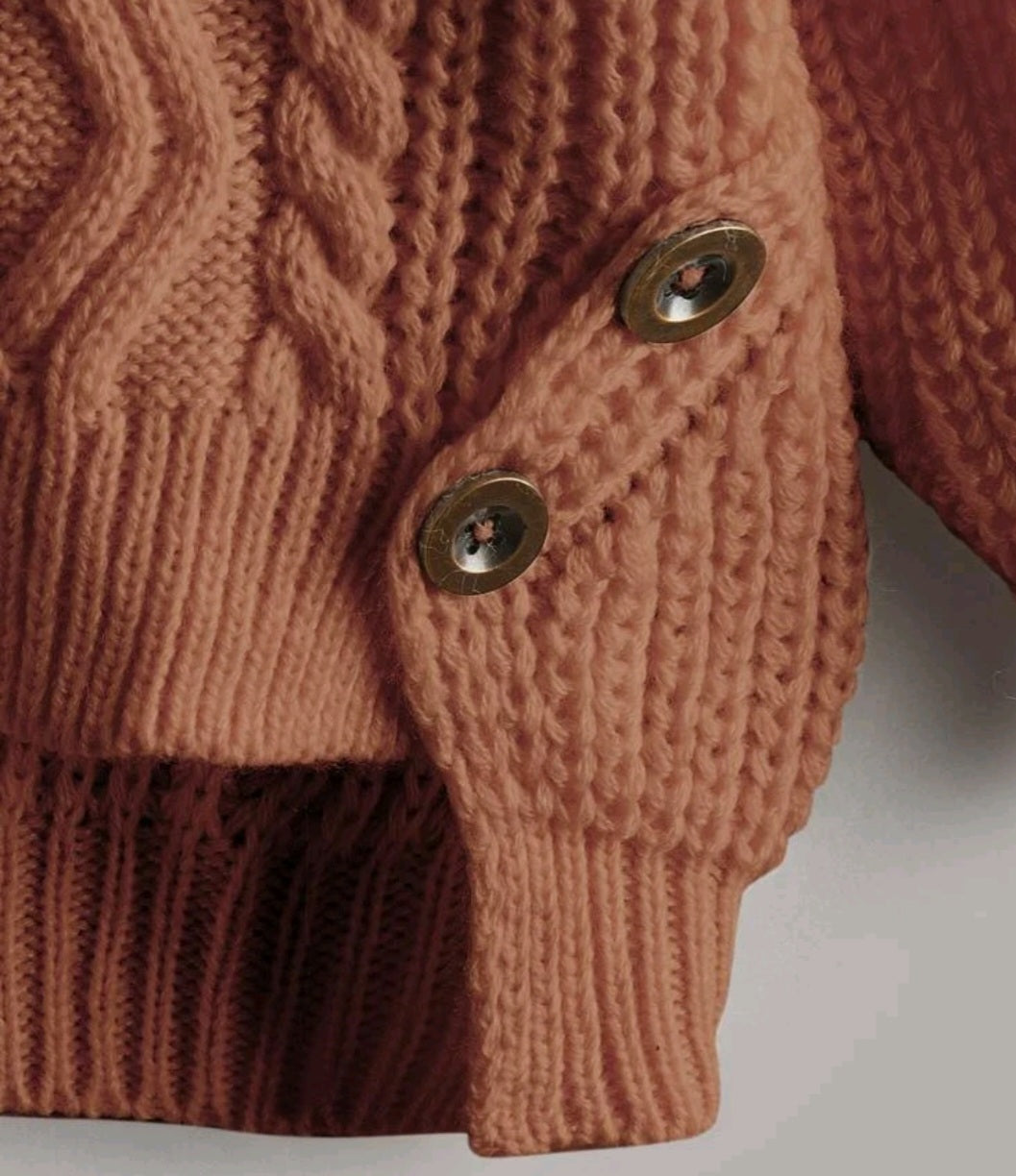 Mocha Cable Knited Crew Neck Sweater,  Gender Neutral