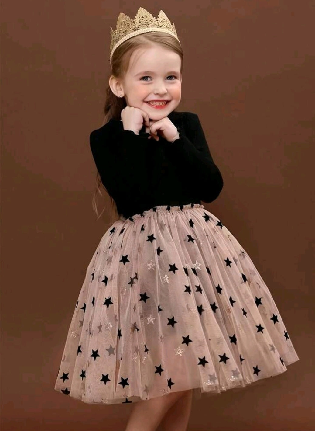 Long Sleeve Black and Champaign Star Dress #10020024