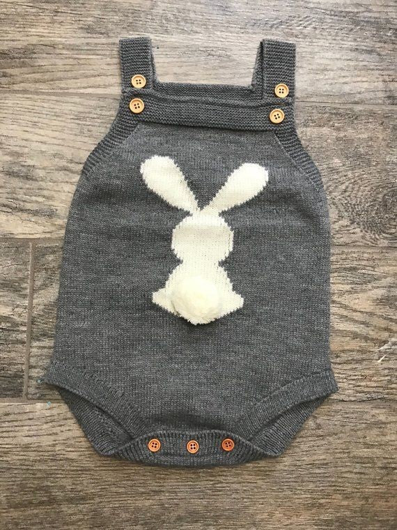 Gray Knitted Bunny Romper