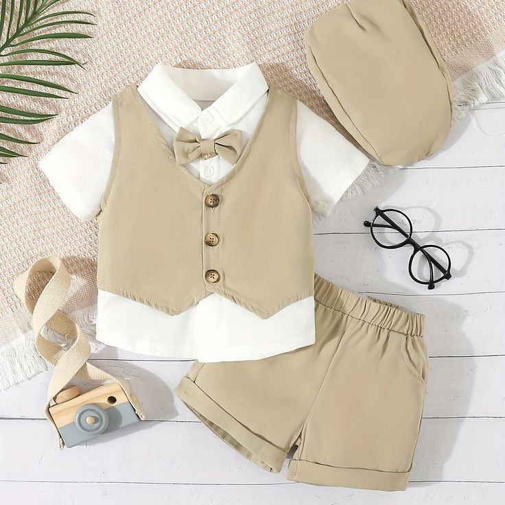 5PCS Gentleman Suit Beidge and White.