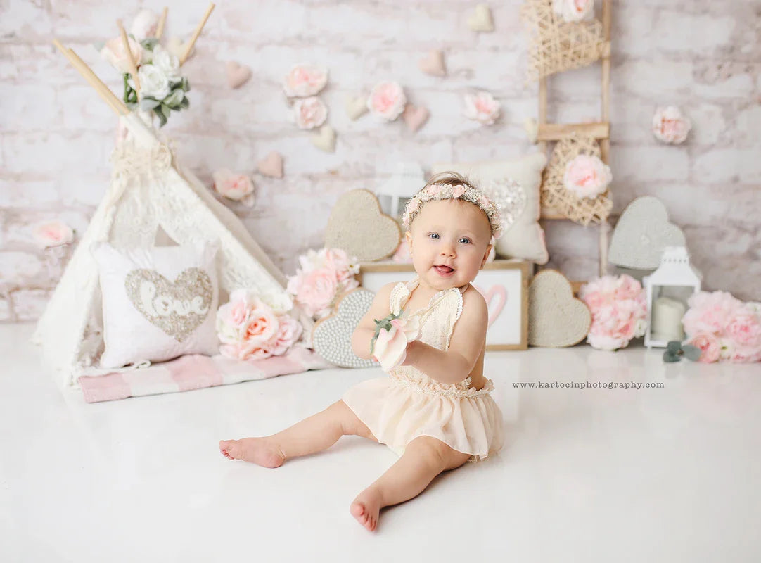 Lace Ruffle Romper with Floral Belt/Headband