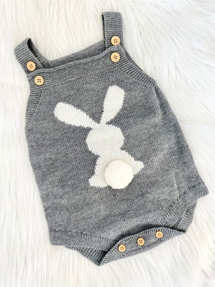 Gray Knitted Bunny Romper