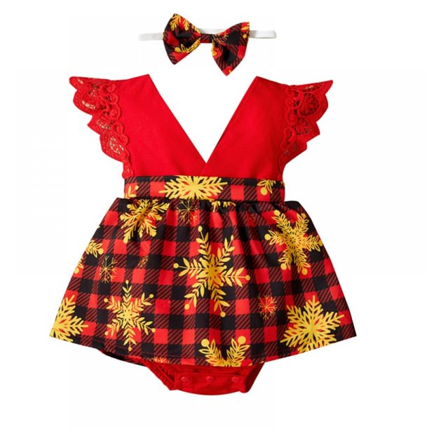 Christmas Deep V Lace Flutter-sleeve Romper Dress Set