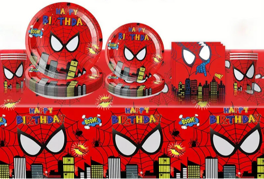 alt="Bronze Birthday Bash Box – Spider Red Web-Themed Party contents"