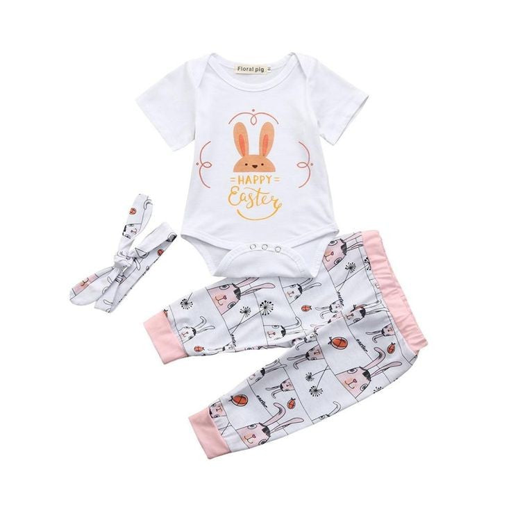 Happy Easter Romper with Bunny Pants and Headband 1000811