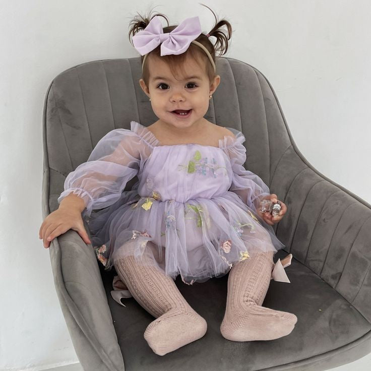 Purple Embroidered Long Sleeve Romper and Headband