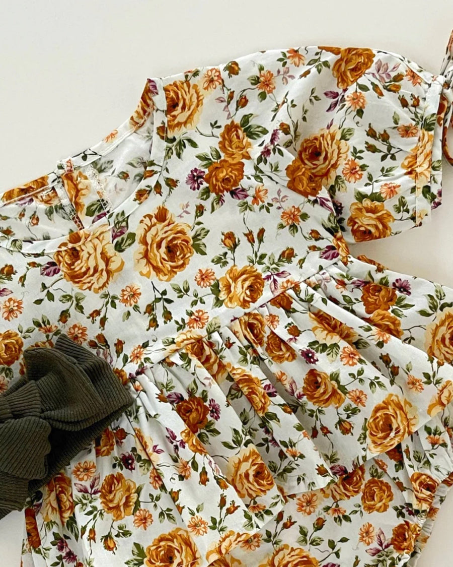 Vintage Petite Floral Balloon Romper with Ruffle Waist Line