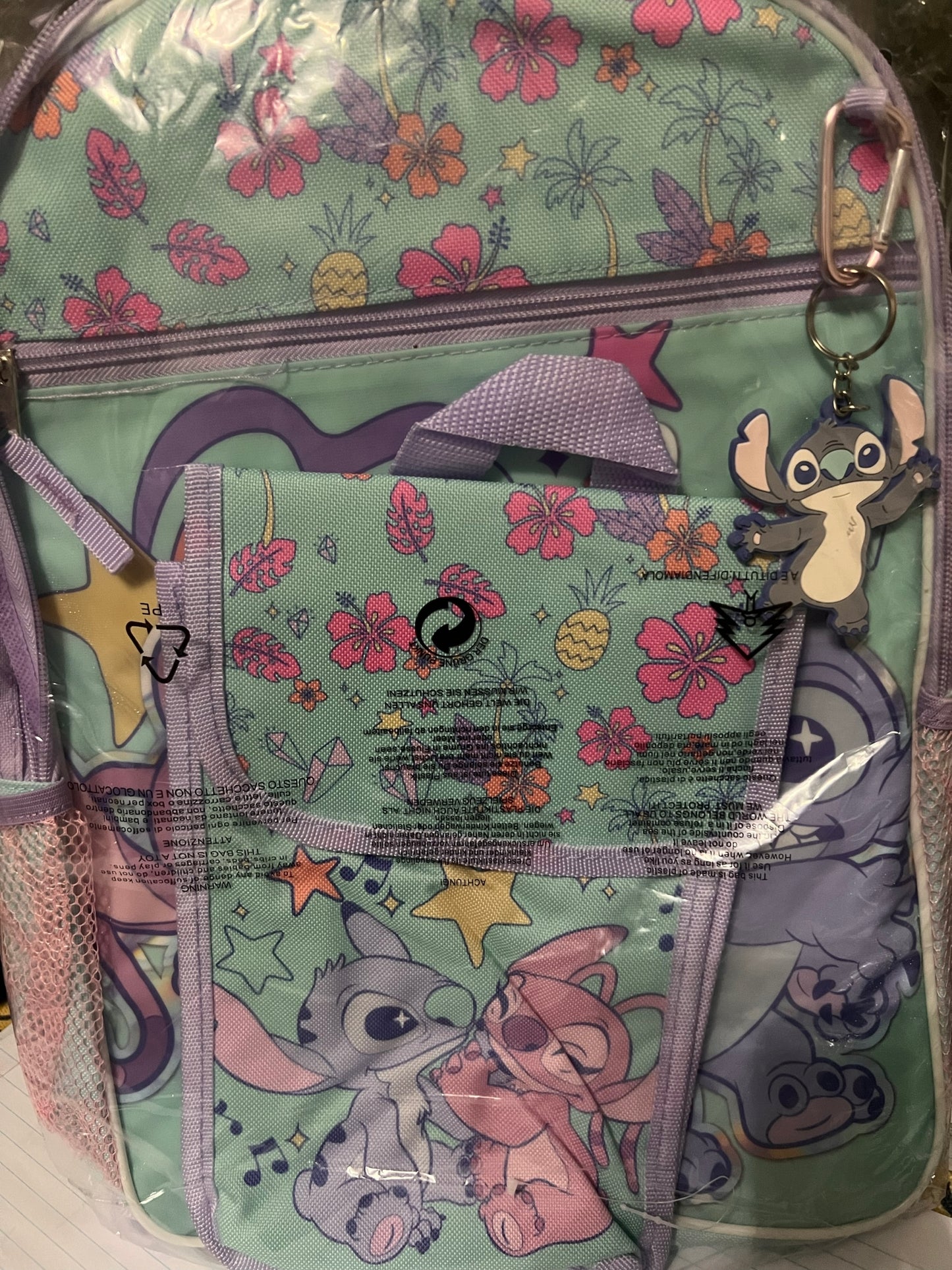 Stitch & Angel 3-Piece Kids Backpack Set – 43cm Backpack, Lunch Bag & Keychain