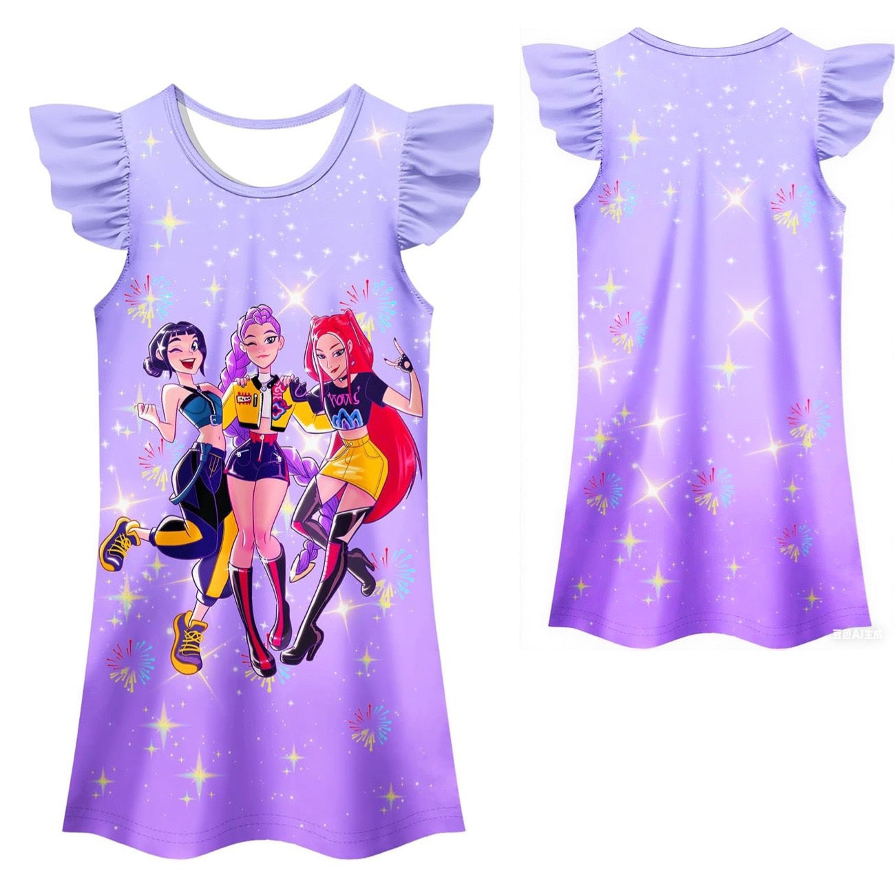 K-Pop Huntrix Party Dress with Ruffle Sleeves