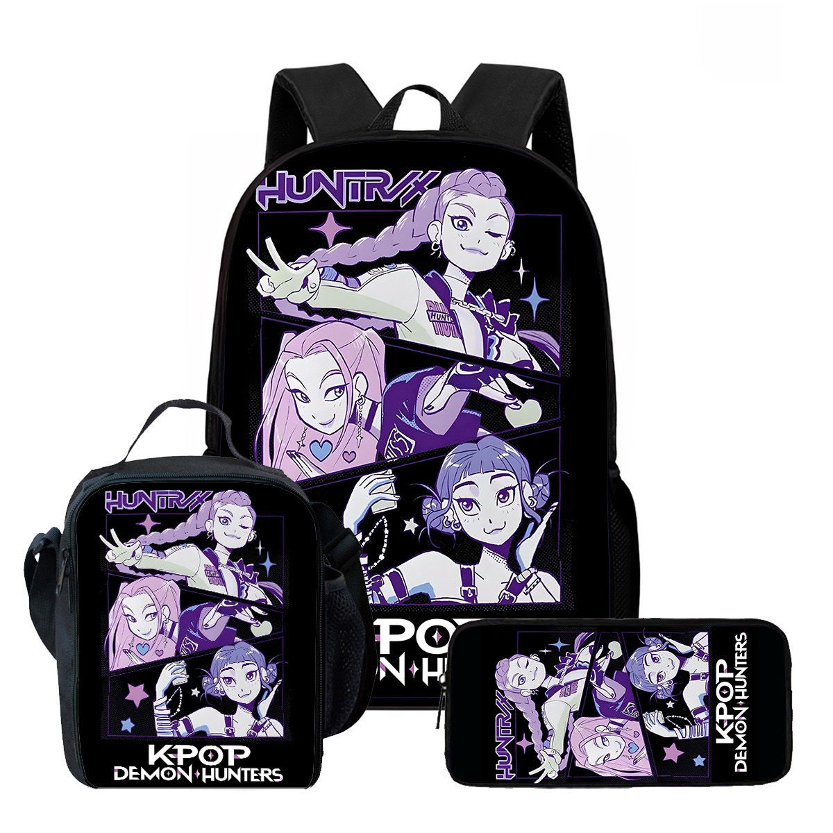 3-Piece K-pop Demon Hunter Backpack Set, Backpack + Lunch Bag + Pencil Case